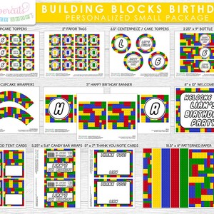 Building Blocks Theme SMALL Birthday Party Package | Yellow Red Blue & Green | Personalized | Printable DIY Digital File