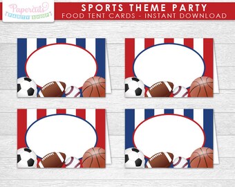 All Star Sports Theme Party Blank Food Tent Cards | Red & Blue | Printable DIY Digital File | INSTANT DOWNLOAD