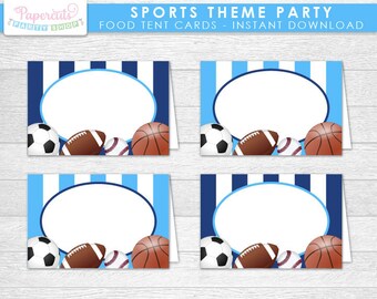 INSTANT download - Printable DIY Blue Sports Theme BLANK Food Tent Cards