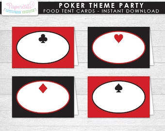 Casino Night Poker Theme Blank Food Tent Cards | Red & Black | Printable DIY Digital File | INSTANT DOWNLOAD