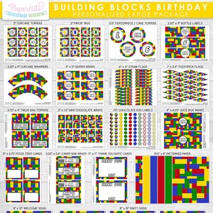 Building Blocks Theme LARGE Birthday Party Package | Yellow Red Blue & Green | Personalized | Printable DIY Digital File