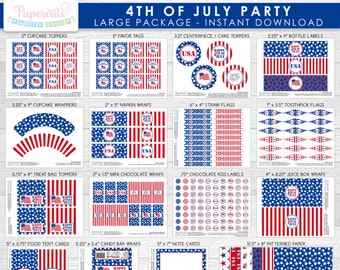 4th of July Theme Large Party Package Printable DIY Digital Files - INSTANT DOWNLOAD