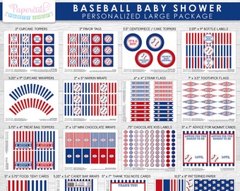 Baseball Theme LARGE Baby Shower Party Package | Blue & Red | Personalized | Printable DIY Digital Files