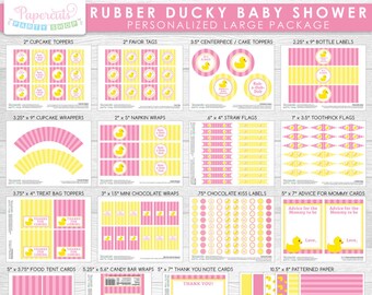 Rubber Ducky Theme LARGE Baby Shower Party Package | Pink & Yellow | It's a Girl | Personalized | Printable DIY Digital Files