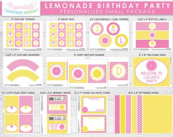 Lemonade Theme SMALL Birthday Party Package | Yellow & Pink | Personalized | Printable DIY Digital Files