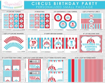 Circus / Carnival Theme SMALL Birthday Party Package | Aqua & Red | Personalized | Printable DIY Digital File