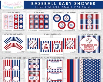 Baseball Theme SMALL Baby Shower Party Package | Blue & Red | Personalized | Printable DIY Digital Files