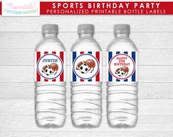 All Star Sports Theme Birthday Party Water Bottle Labels | Red & Blue | Personalized | Printable DIY Digital File