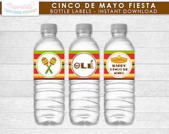 Mexican Cinco de Mayo Fiesta Theme Water Bottle Labels | Printable DIY Digital File | INSTANT DOWNLOAD