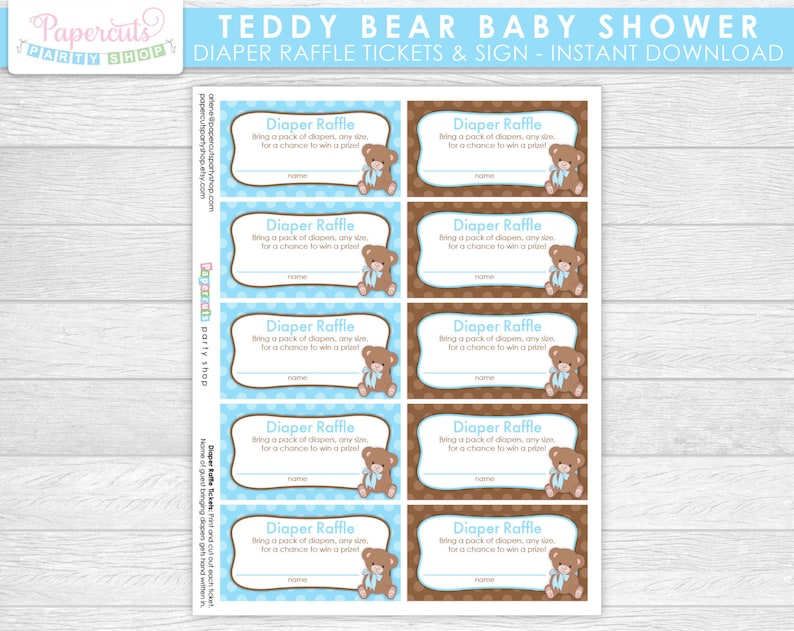 Printable Teddy Bear Diaper Raffle Tickets