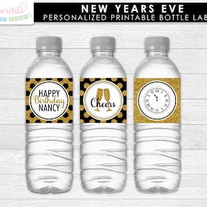 New Years Theme Birthday Party Water Bottle Labels Happy New - Etsy