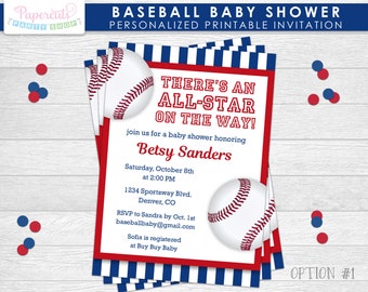 Baseball Theme Birthday Party Invitation | Red & Blue | Personalized | Printable DIY Digital File