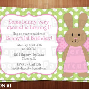 Hase Kaninchen Mädchen Thema Geburtstag Party Einladung | Rosa & Grün | Personalisierte | Druckbare DIY digitale Datei