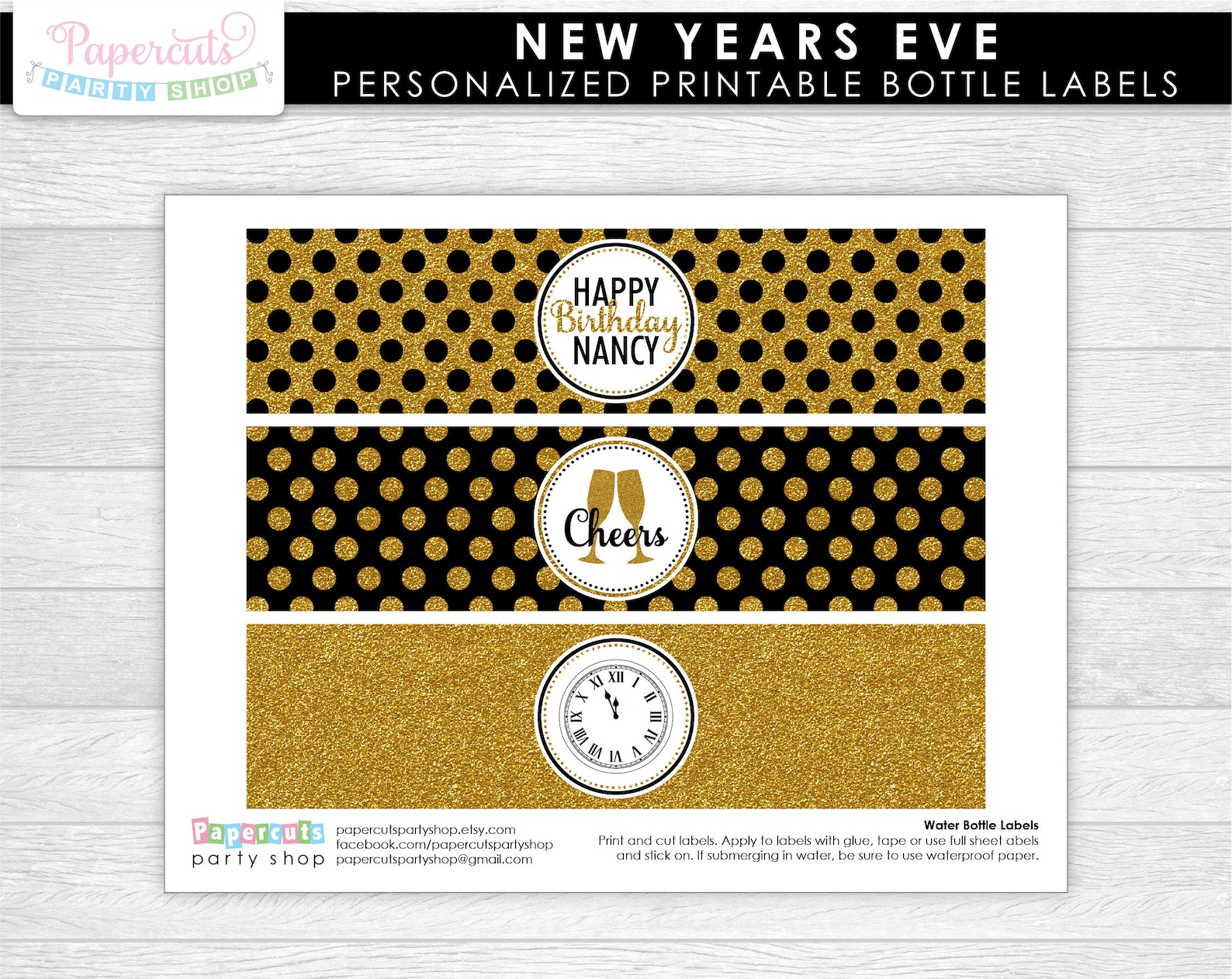 New Years Theme Birthday Party Water Bottle Labels Happy New - Etsy