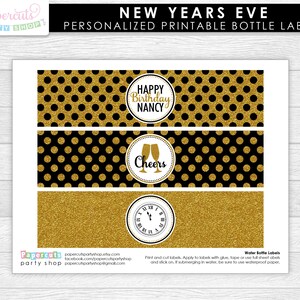 New Years Theme Birthday Party Water Bottle Labels Happy New Year ...