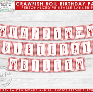 Crawfish Boil Theme Happy Birthday Party Banner | Red & White | Personalized | Printable DIY Digital File