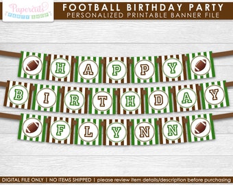 Football Theme Happy Birthday Party Banner | Green & Brown | Personalized | Printable DIY Digital File