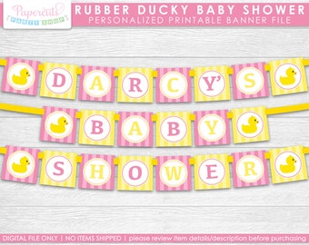 Rubber Ducky Theme Baby Shower Party Banner | Pink & Yellow | It's a Girl | Personalized | Printable DIY Digital File