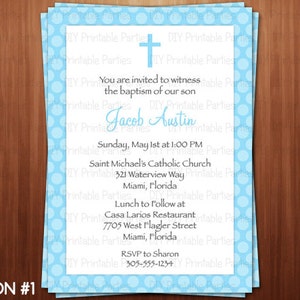 Baptême ou invitation à la première communion sainte (fr) Bleu et gris Personnalisés Fichier numérique DIY imprimable