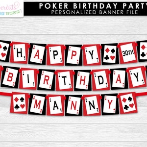 Casino Night Poker Theme SMALL Birthday Party Package Red & Black Personalized Printable DIY Digital File image 2