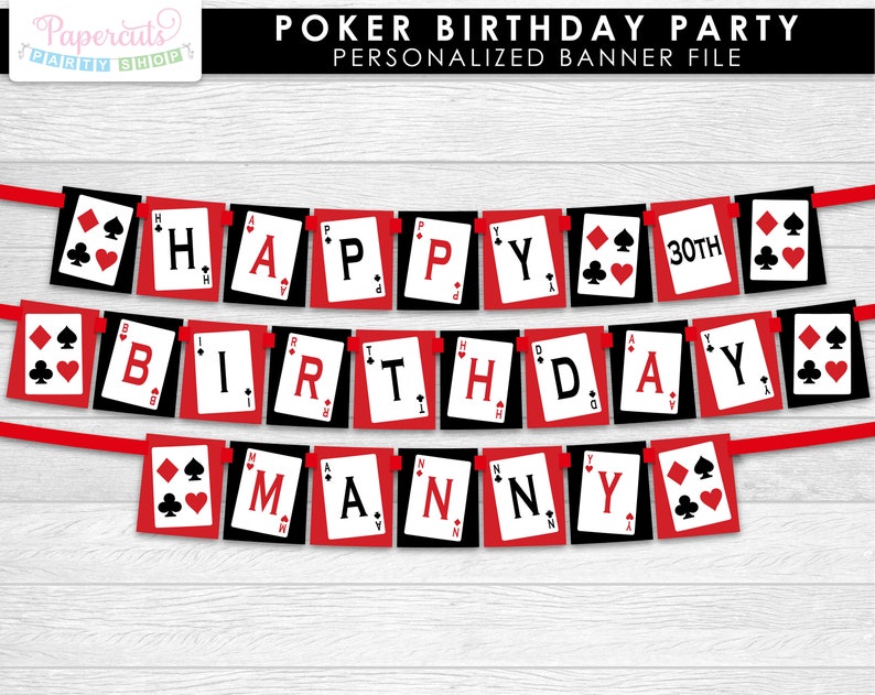 Casino Night Poker Theme SMALL Birthday Party Package Red & Black Personalized Printable DIY Digital File image 2