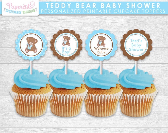 Teddy Bear Theme Baby Shower Cupcake Blue Brown - Etsy