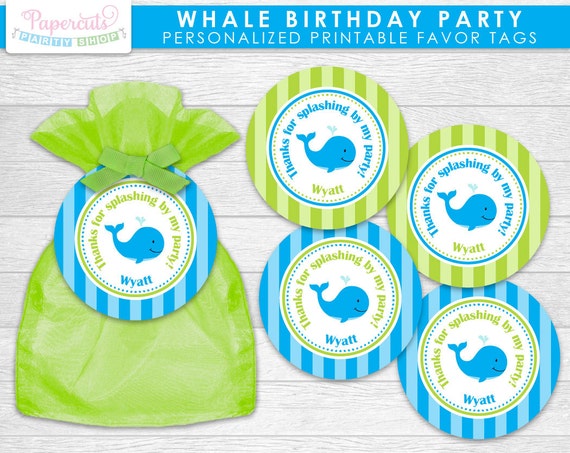 EDITABLE INSTANT DOWNLOAD Whale Party Favor Tags printable whale birthday party favor tags Editable