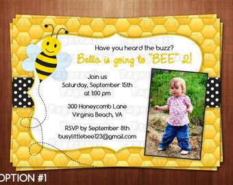 Busy Honey Bumble Bee Theme Birthday Party Invitation | Black & Yellow | Personalized | Printable DIY Digital File