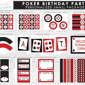 Casino Night Poker Theme SMALL Birthday Party Package | Red & Black | Personalized | Printable DIY Digital File