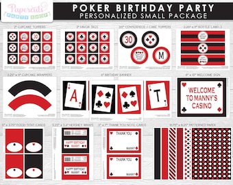 Casino Night Poker Theme SMALL Birthday Party Package | Red & Black | Personalized | Printable DIY Digital File