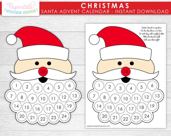 Santa Claus Cotton Ball Christmas Countdown Advent Calendar | Etsy