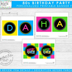 Totally 80s Theme Happy Birthday Party Banner Neon Green Pink Blue & Yellow Personalized Printable DIY Digital Files image 2