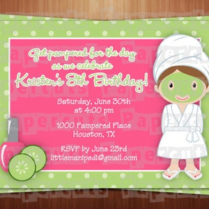Spa-Thema-Geburtstags-Party-Einladung | Rosa & Grün | Personalisierte | Druckbare DIY digitale Datei