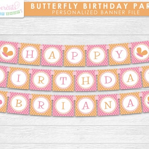 Butterfly Theme LARGE Happy Birthday Party Package Pink & Orange Personalized Printable DIY Digital File image 2