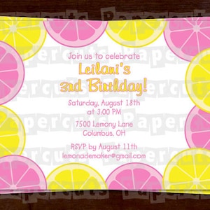 Limonade Thema Geburtstag Party Einladung | Gelb & Rosa | Personalisierte | Druckbare DIY digitale Datei