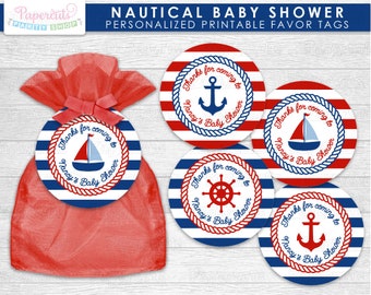 Nautical Theme Baby Shower Favor Tags | Blue & Red | It's a Boy | Personalized | Printable DIY Digital File
