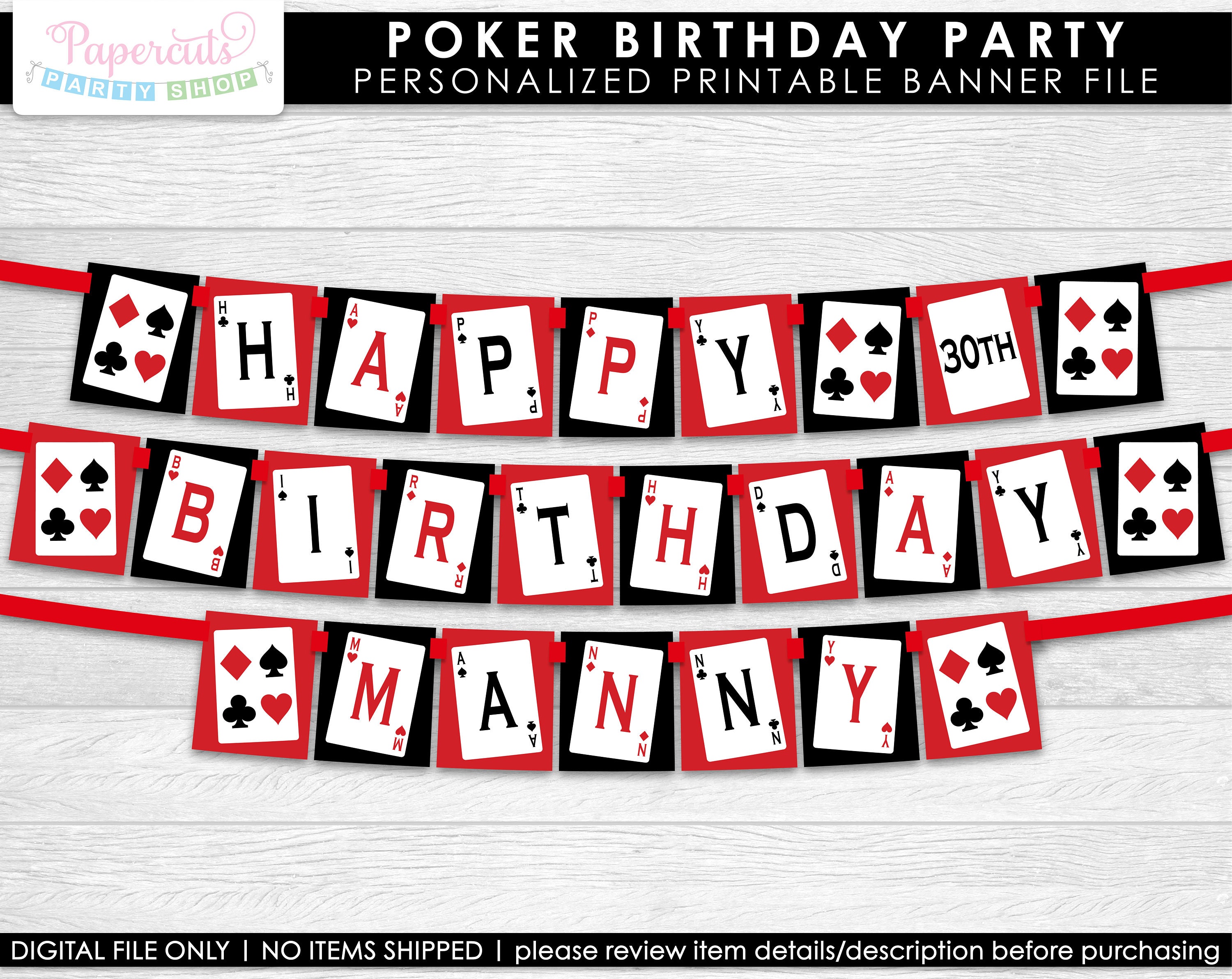 Casino Night Poker Theme Joyeux Anniversaire Fete Banniere Etsy