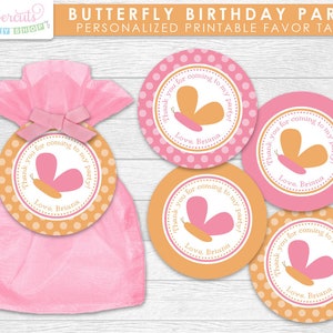Butterfly Theme LARGE Happy Birthday Party Package Pink & Orange Personalized Printable DIY Digital File image 5