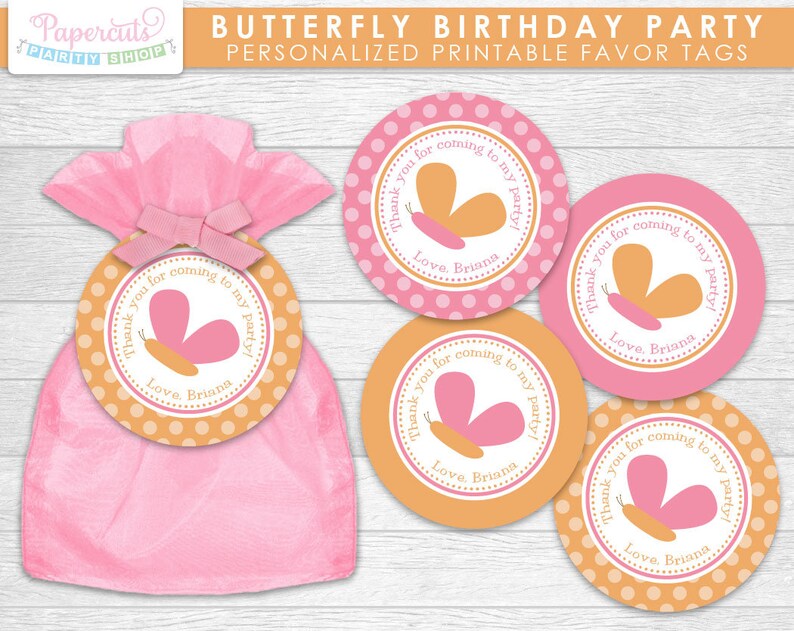 Butterfly Theme LARGE Happy Birthday Party Package Pink & Orange Personalized Printable DIY Digital File image 5