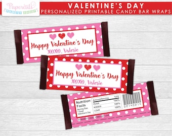 Valentine's Day Candy Bar Wrappers | Happy Valentine's Day | Red & Pink | Personalized | Printable DIY Digital File