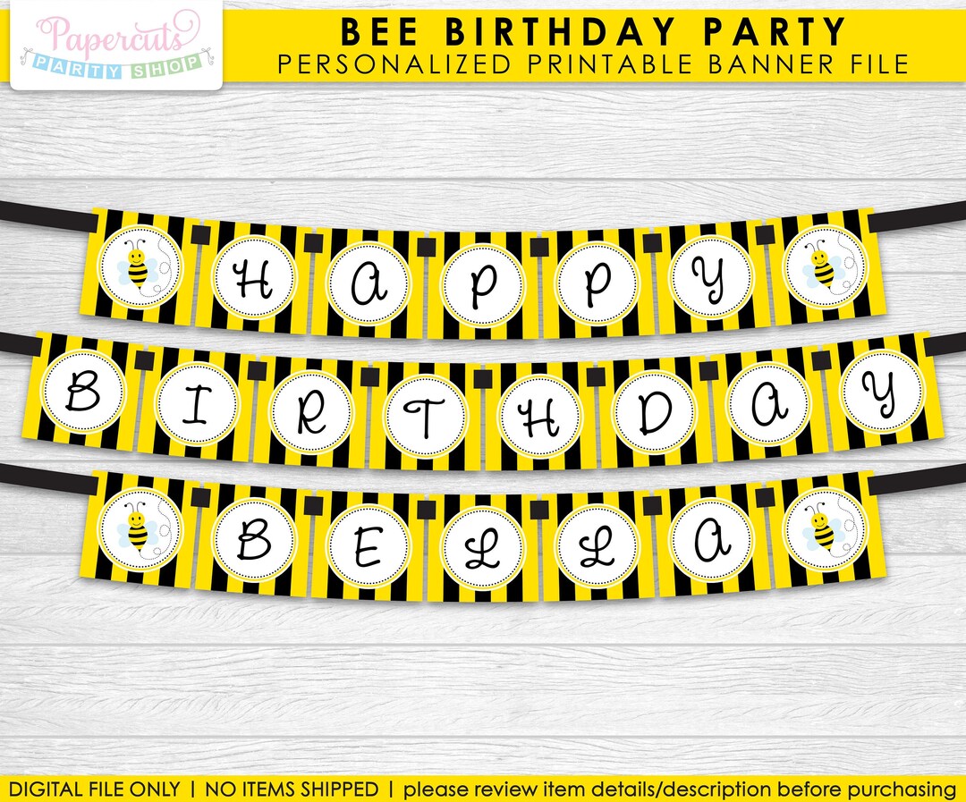 Busy Honey Bumble Bee Theme Happy Birthday Party Banner | Black ...