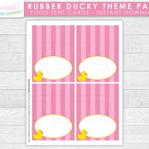 Rubber Ducky Theme Party Blank Food Tent Cards | Pink &amp; Yellow ...