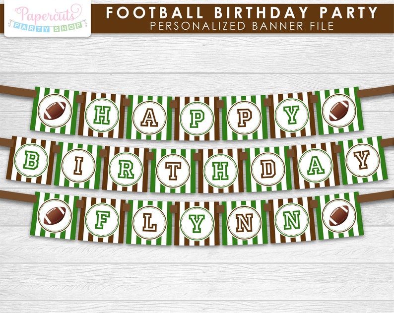 Football Theme SMALL Birthday Party Package Green & Brown Personalized Printable DIY Digital Files image 2