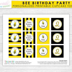 Busy Honey Bumble Bee Theme Birthday Party Cupcake Toppers | Black ...