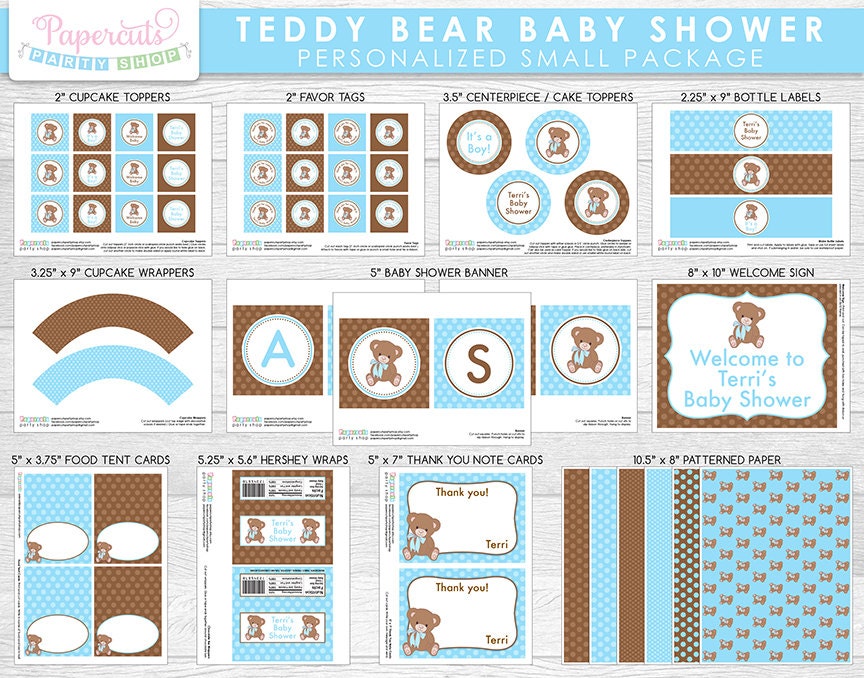 Teddy Bear Theme SMALL Baby Shower Party Package Blue & | Etsy