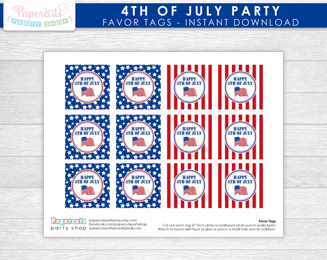 INSTANT Download Printable DIY 4th of July Theme Favor Tags - Etsy