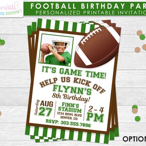 Fußball-Thema-Geburtstags-Party-Einladung | Grün & Braun | Personalisierte | Druckbare DIY digitale Datei