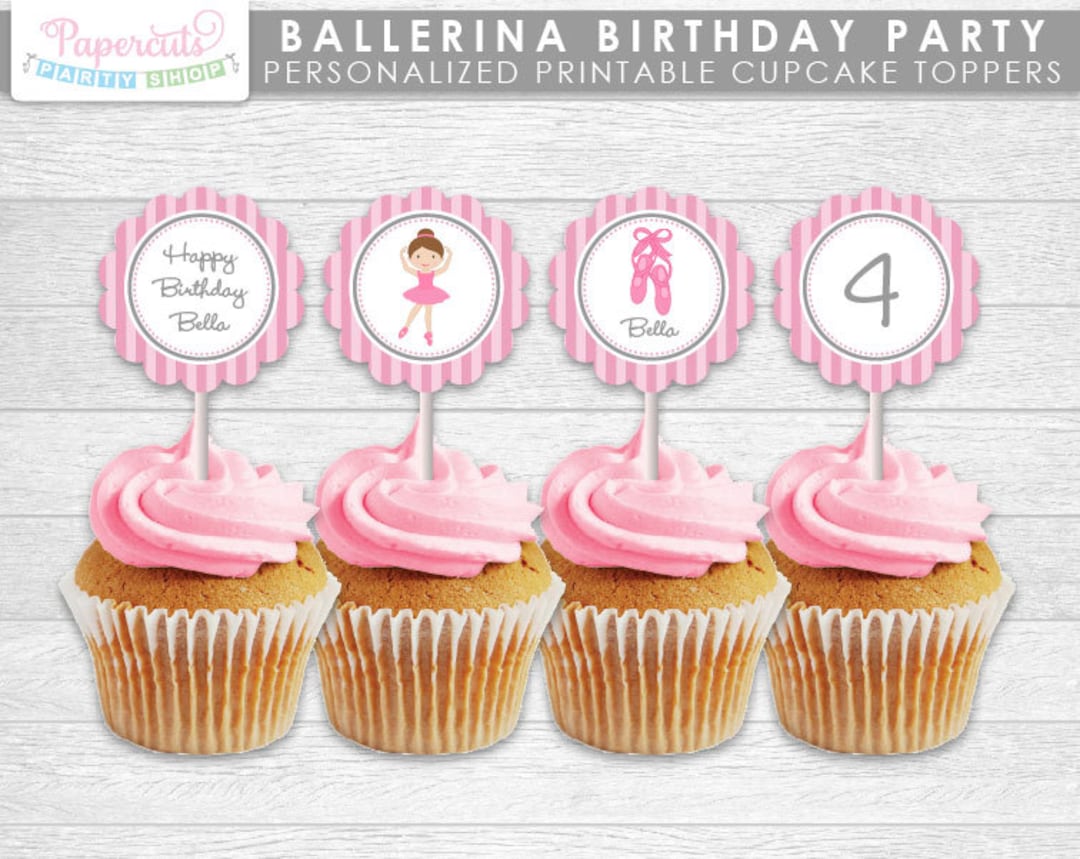 Ballerina Theme Birthday Party Cupcake Toppers | Pink &amp; Grey ...