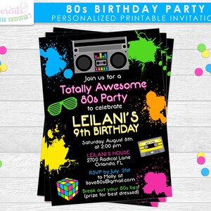 Totalmente 80s tema fiesta de cumpleaños invitación / neón verde rosa azul & naranja amarillo / personalizado / imprimible DIY archivo digital