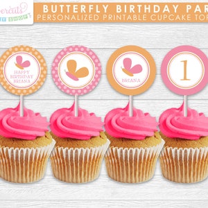 Butterfly Theme LARGE Happy Birthday Party Package Pink & Orange Personalized Printable DIY Digital File image 4